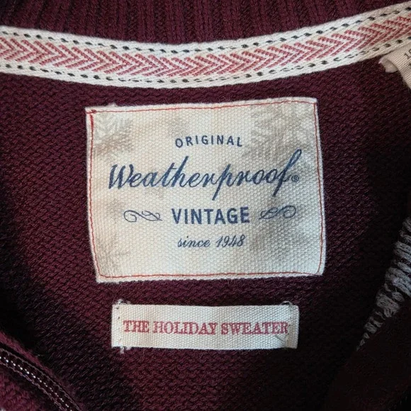 Weatherproof Vintage Holiday Sweater Mens L Burgundy Fair Isle 1/4 Zip Preppy - Picture 4 of 8